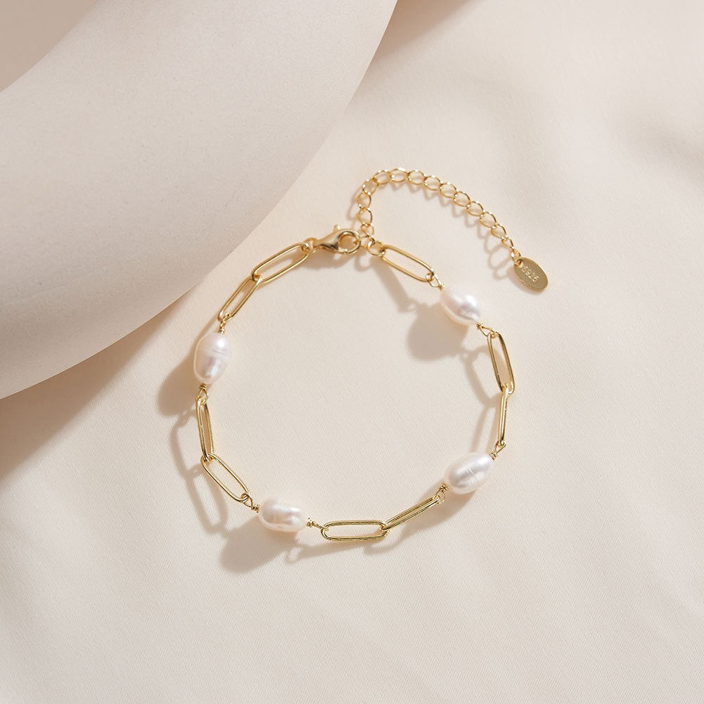 The Camille — Pearl Paperclip Bracelet