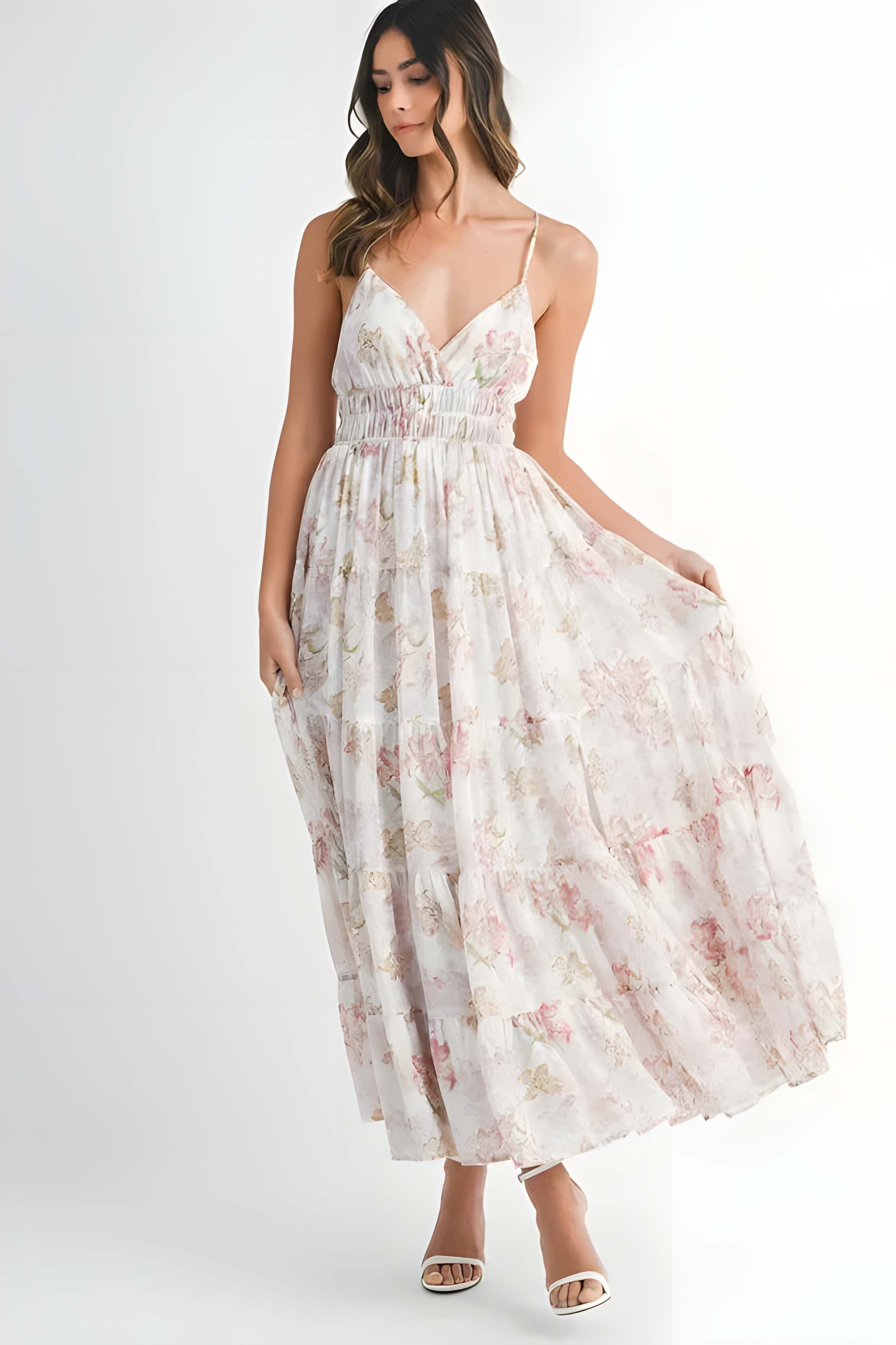 MABLE Floral Print Tiered Cami Maxi Dress