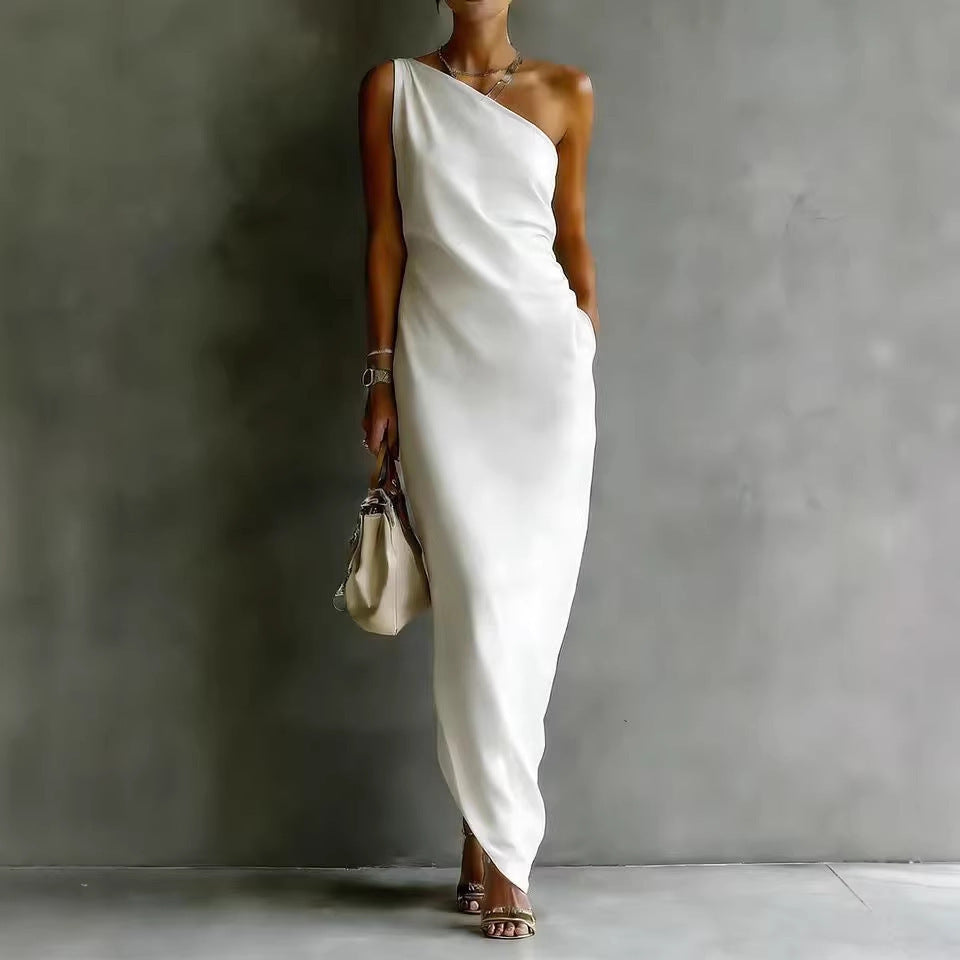 The Odette — Off-Shoulder Satin Maxi