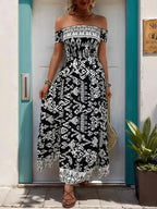 Off-Shoulder Slit Dress - Flowy Viscose Dress | Femstylo