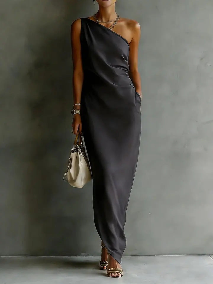 The Odette — Off-Shoulder Satin Maxi