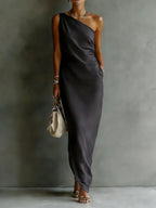 The Odette — Off-Shoulder Satin Maxi