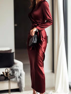 The Satin Wrap — Long Sleeve Midi
