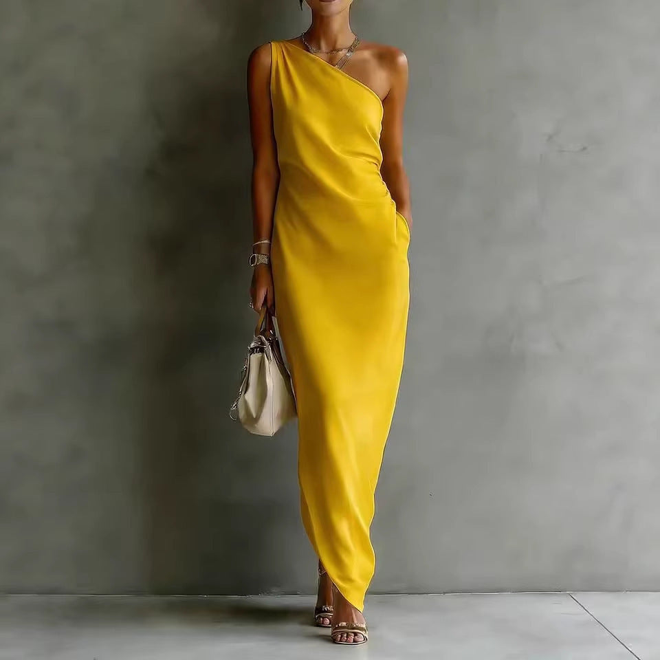 The Odette — Off-Shoulder Satin Maxi