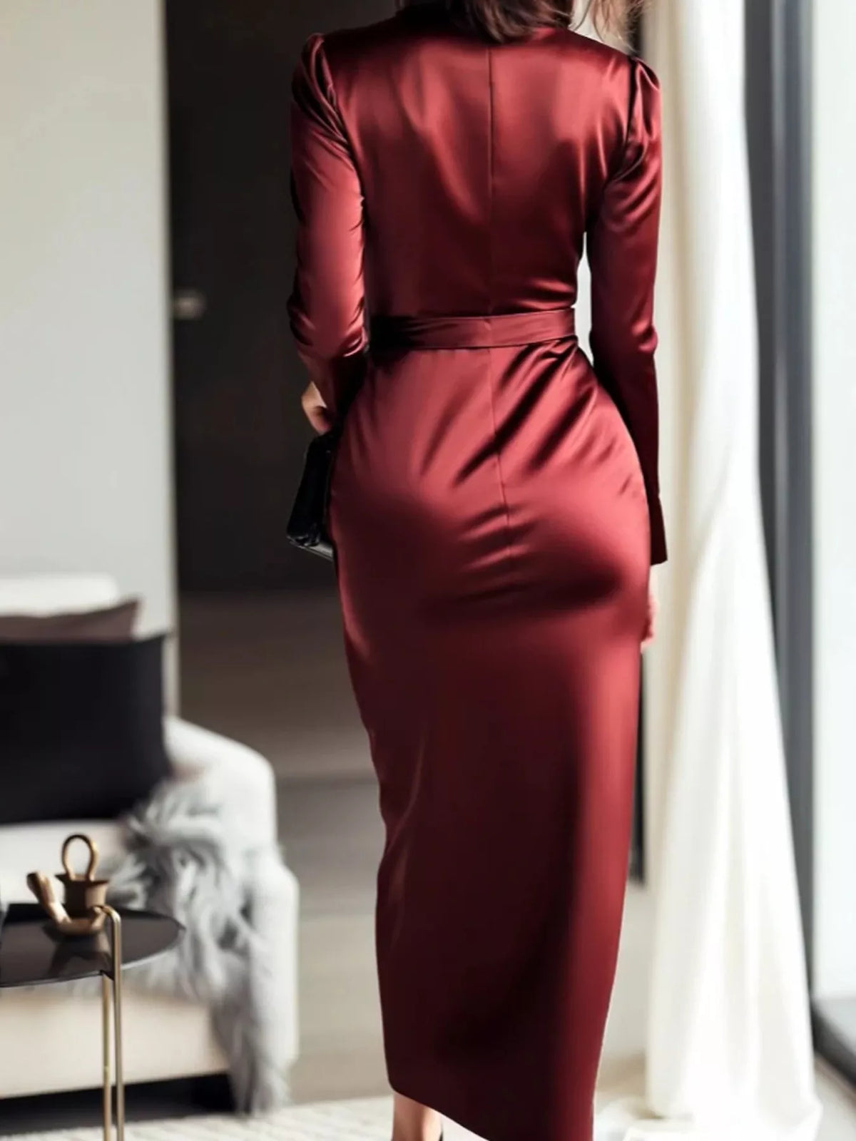 The Satin Wrap — Long Sleeve Midi