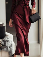 The Satin Wrap — Long Sleeve Midi