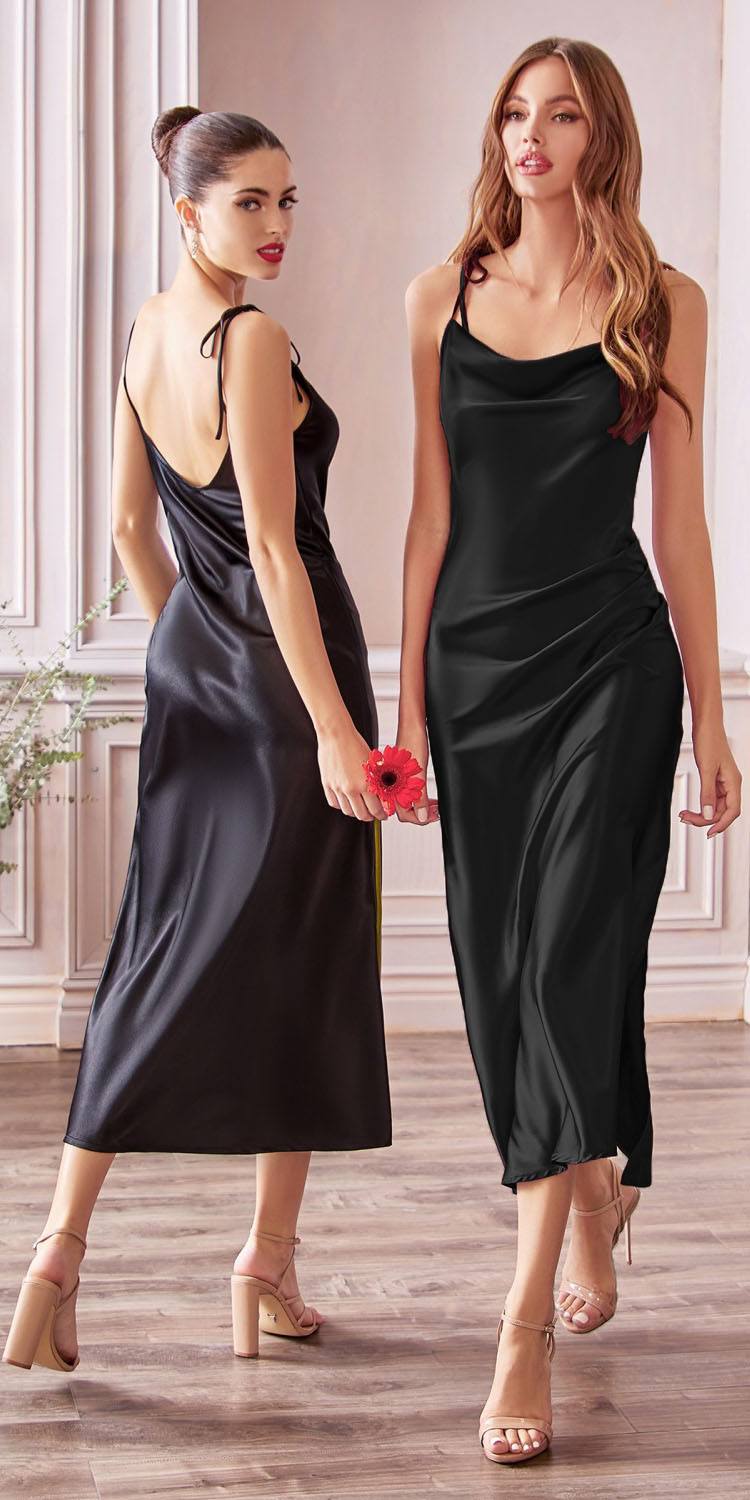 The Sofia — Satin Cowl Neck Midi