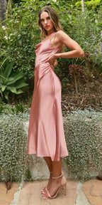 The Sofia — Satin Cowl Neck Midi