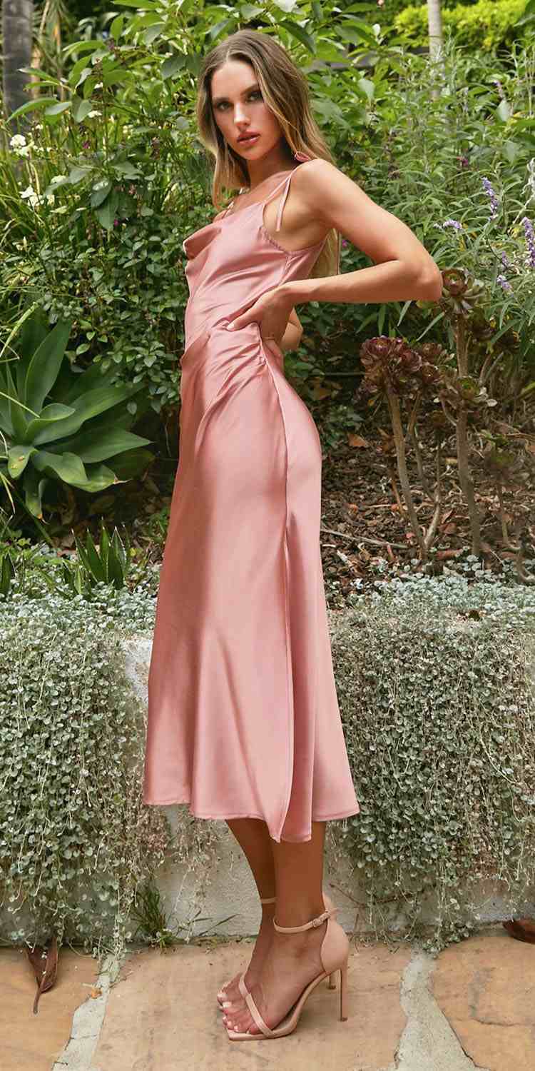 The Sofia — Satin Cowl Neck Midi