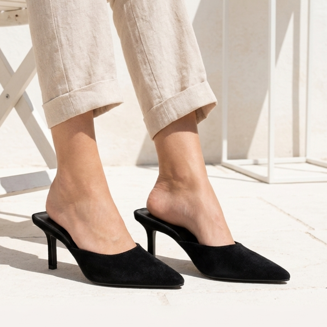 The Luna — Black Velvet Mule