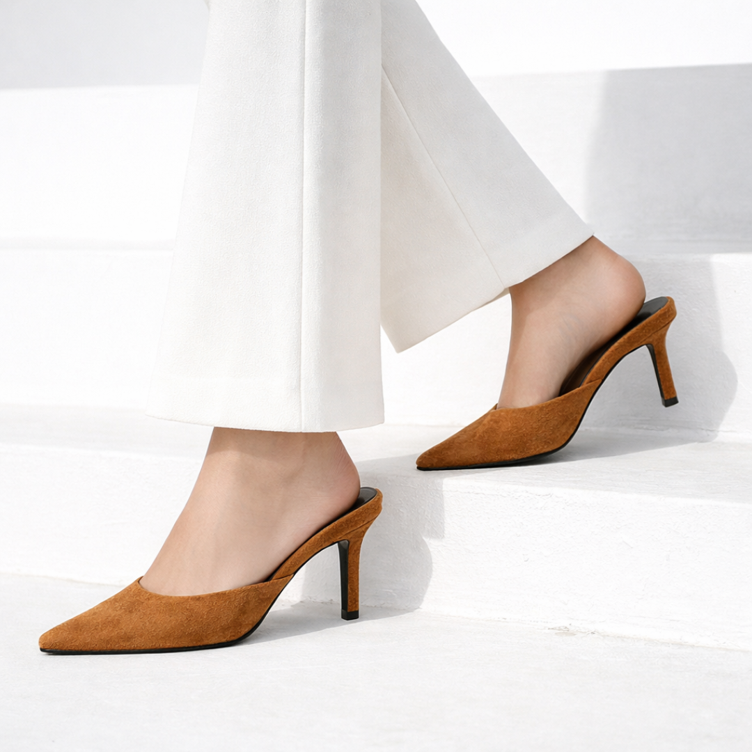 The Luna — Tan Velvet Mule