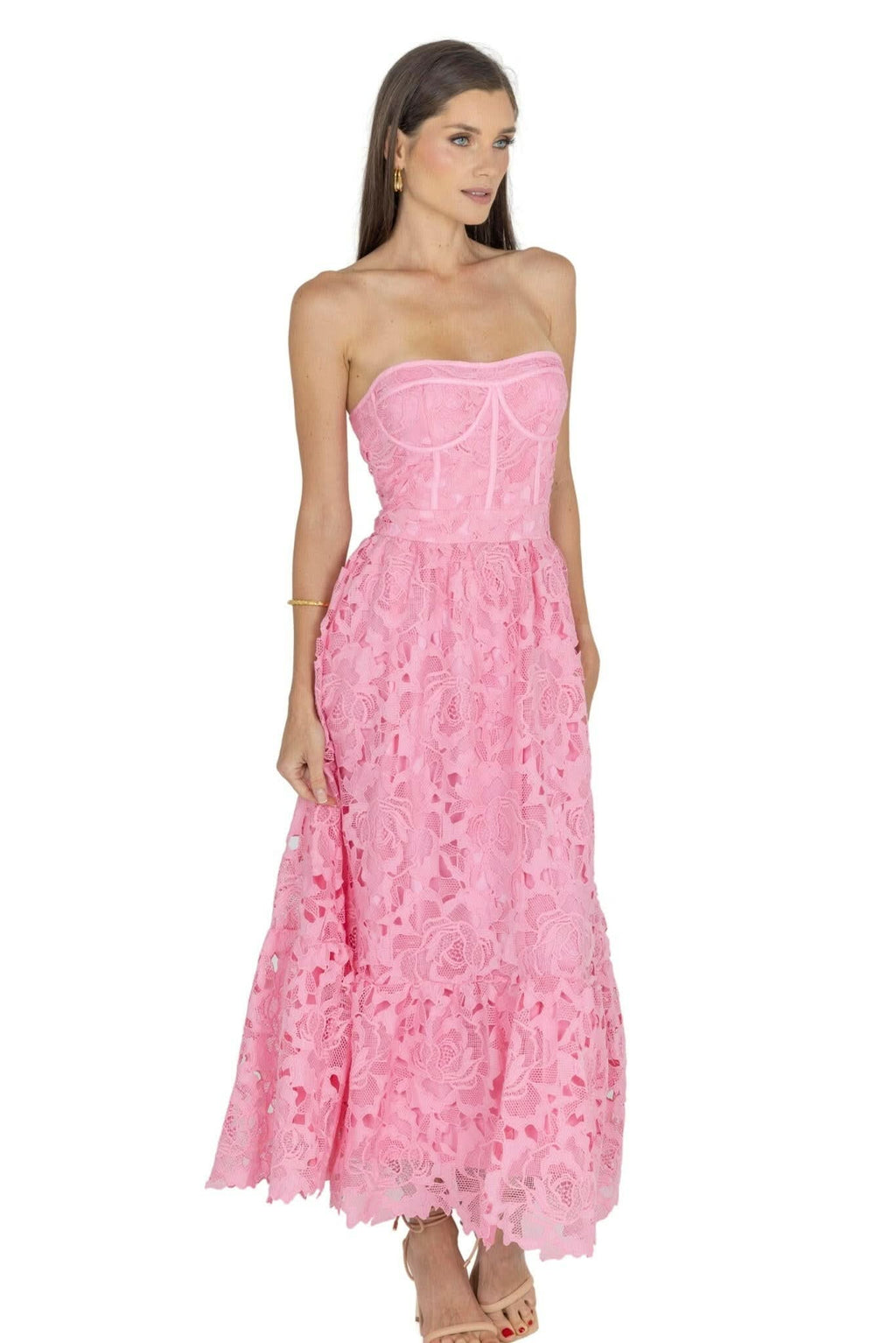 Amelia Lace Bustier Midi Dress Guipure Lace