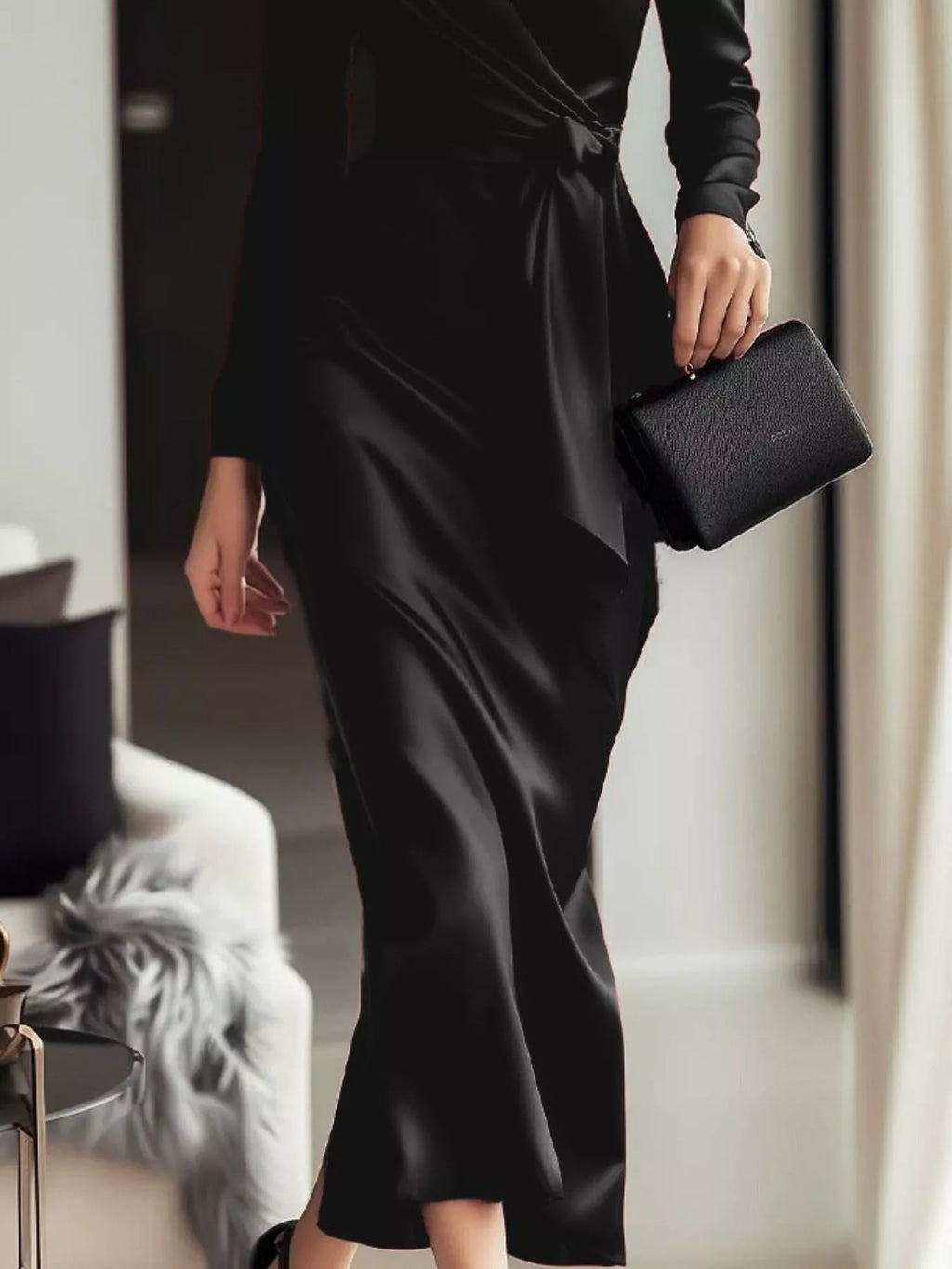 The Satin Wrap — Long Sleeve Midi