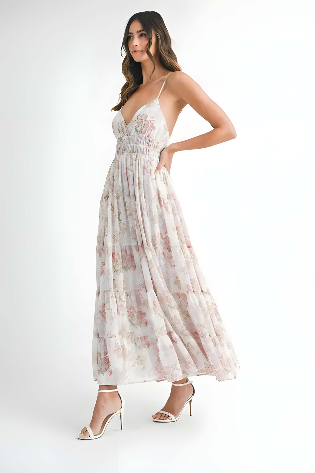 MABLE Floral Print Tiered Cami Maxi Dress