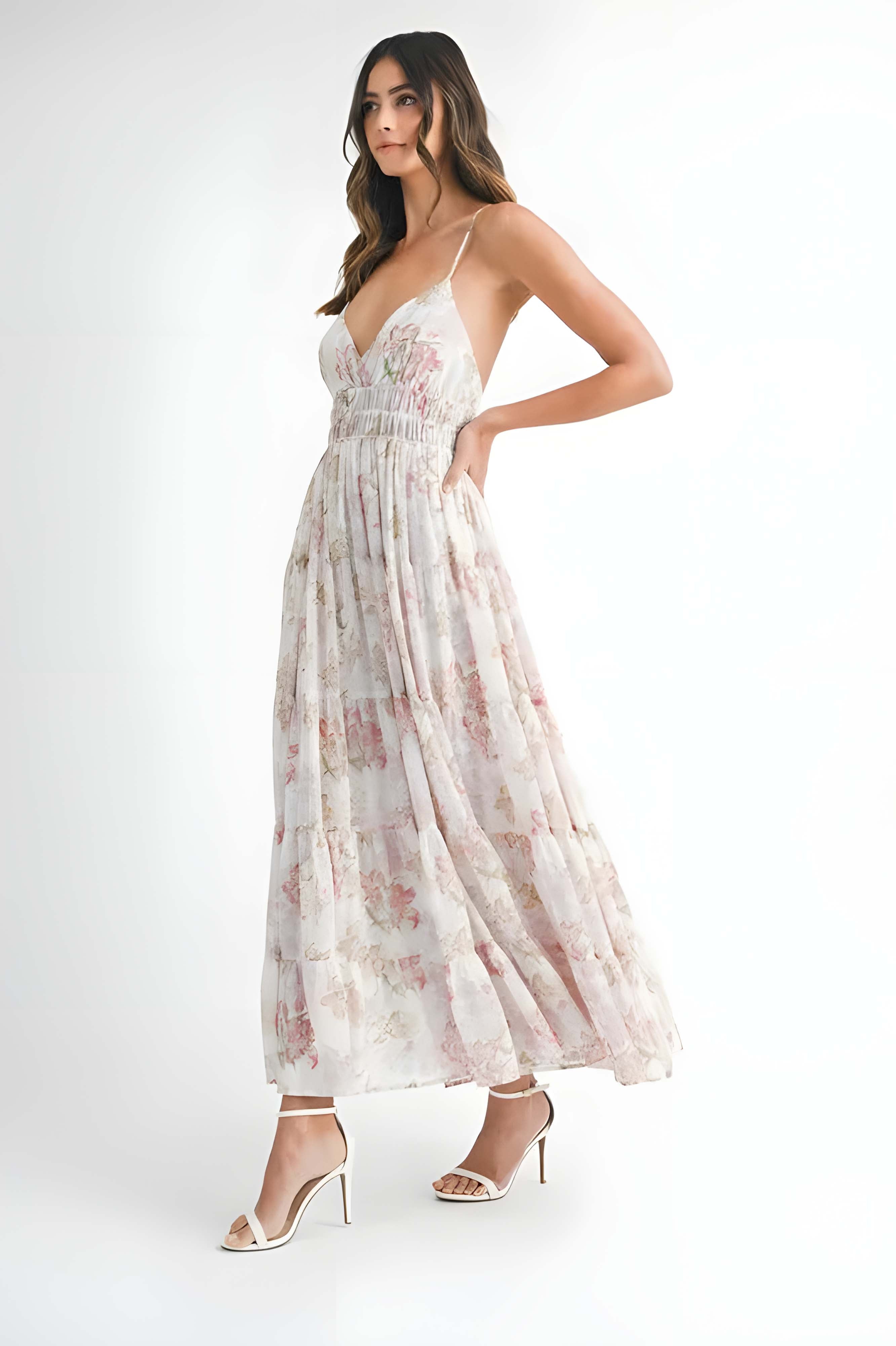 MABLE Floral Print Tiered Cami Maxi Dress