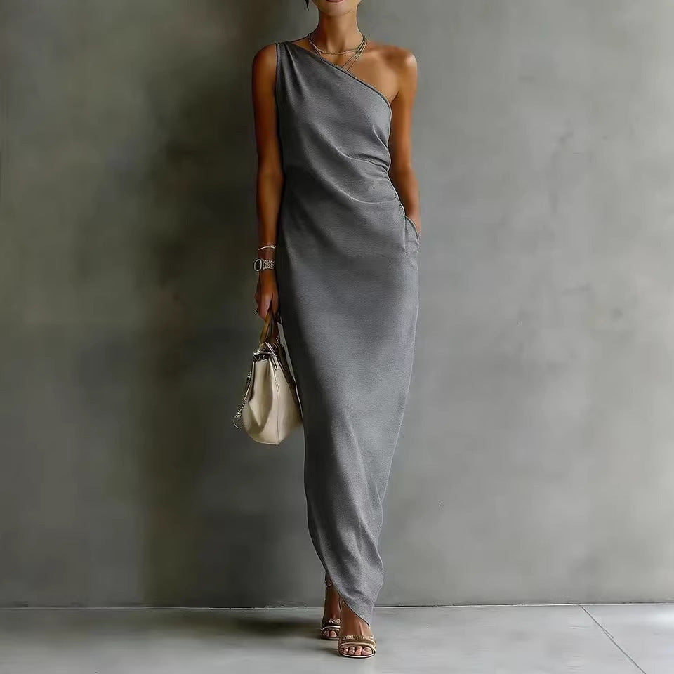 The Odette — Off-Shoulder Satin Maxi